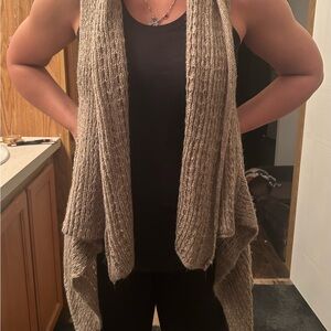 Cardigan Shawl Shrug Open Front Tan Beige Knit Sweater One Size Women’s